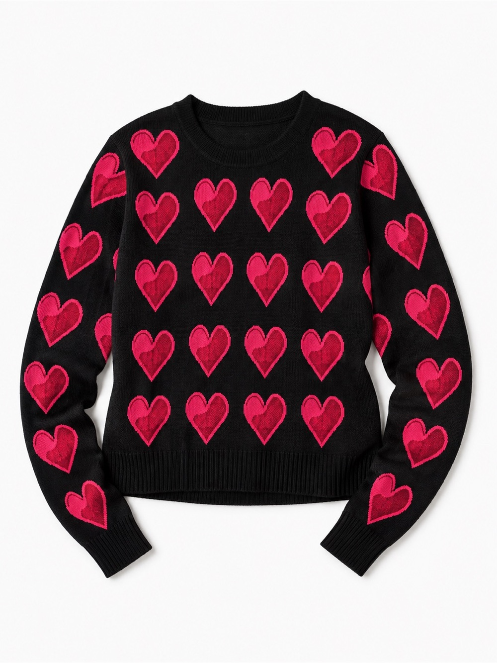Kids Black Sweater with Pink Heart Motif